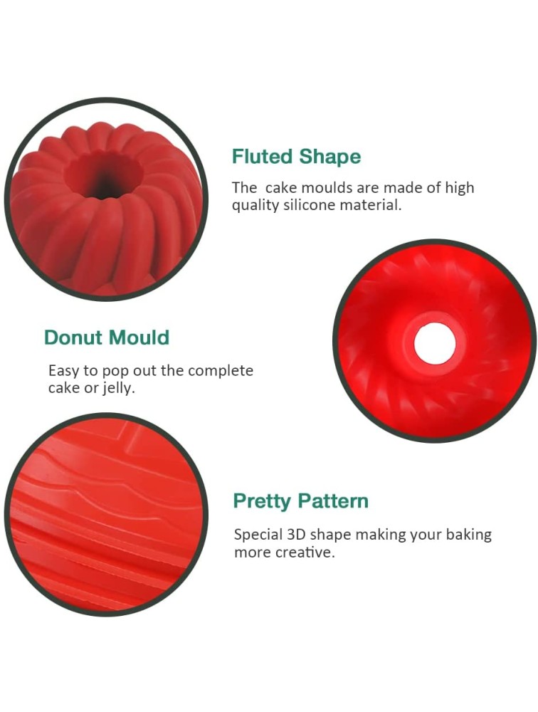Silicone Fluted Cake Pan 5pc 6 inch Diameter Nonstick Round Cake Mold Reusable Silicone Baking Mold Suitable for Making Jello Cake Gelatin and Mousse bread - BC1VA78VL