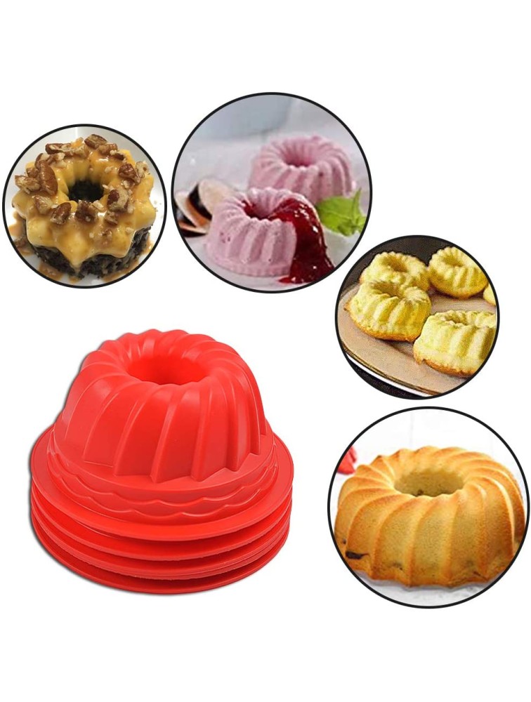 Silicone Fluted Cake Pan 5pc 6 inch Diameter Nonstick Round Cake Mold Reusable Silicone Baking Mold Suitable for Making Jello Cake Gelatin and Mousse bread - BC1VA78VL
