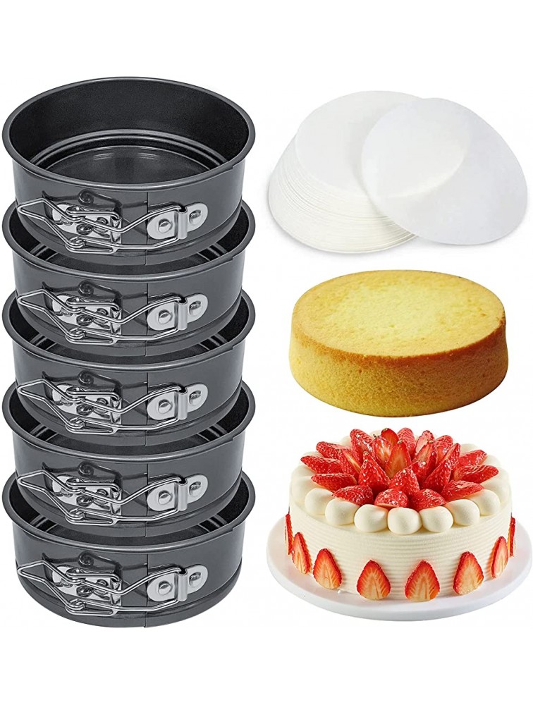 4.5-Inch Springform Cake Pan Set Pack Of 5 with 100 PCS Parchment Paper Nonstick Round Baking Pans with Removable Bottom Cake Pans for Mini Cheesecakes Pizzas and Quiches - BIUHKBEQT