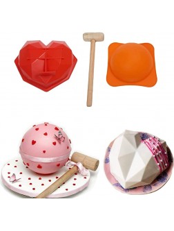 Evercrafting Pinata 3D Diamond Heart and Round Shape Chocolate Cake Mold with Hammer Pinata Cake Mold Chocolate Shaping Tool Flexible Silicone Mold Heart and Sphere with Hammer - BBQ4UHLQ9