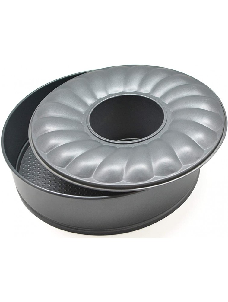 PRESS Fluted Springform Cake Pan 10” x 3 1 3” 3pcs Ideal for Baking Non-Stick Carbon Steel with Removable Bottom and Quick Release. Bakeware Line - BV7L8VJBA