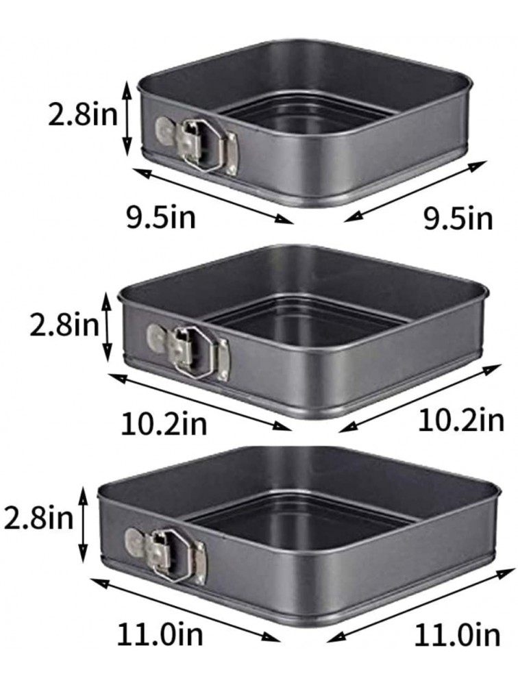 Springform Cake Pan Square 9.5inch,10inch,11inch Set of 3 non stick leakproof cake baking pans with removable bottom Non Stick Carbon Steel - B76H1XHME