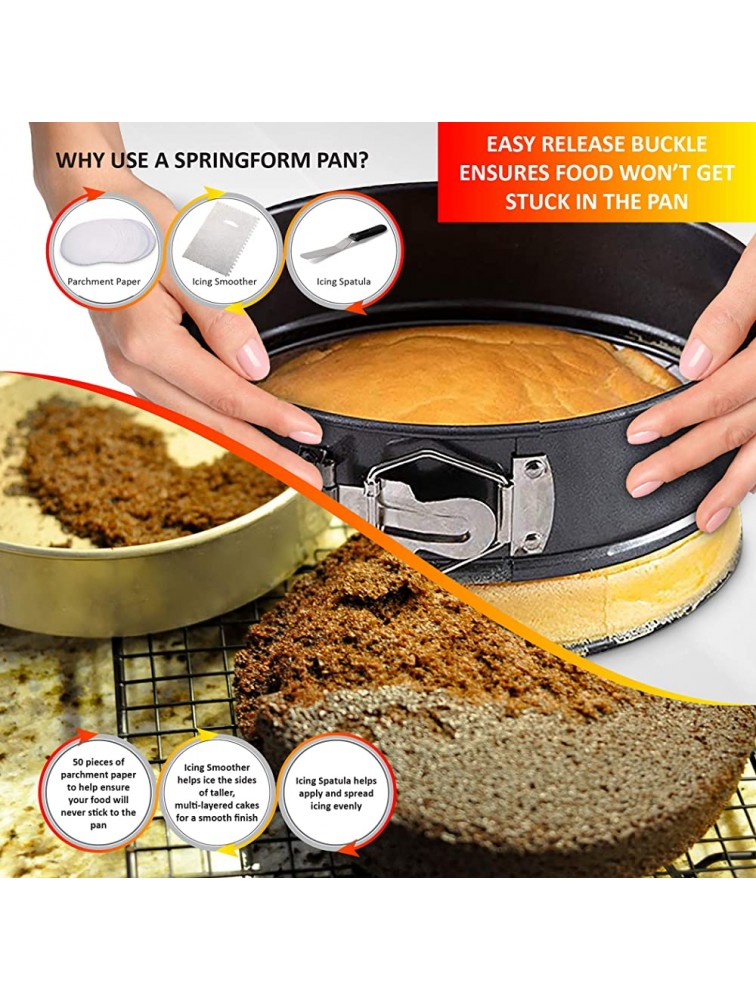 Springform Pan Set of 3 4 7 9 Non-stick Leakproof Baking Set – Cake Cheesecake Round Cake Quiche Springform Pans with Spatula Icing Smoother and 60 Parchment Paper Liners included… - BF7YVV27I