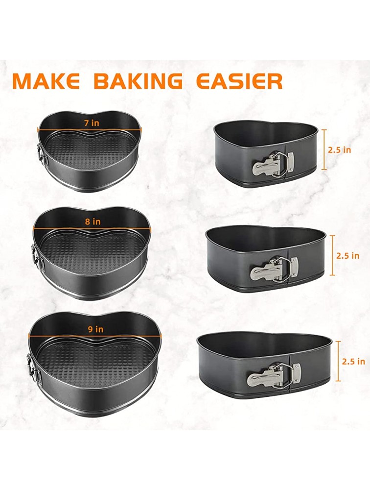 Springform Pans 7 8 9 inch Heart Shape Cheesecake Pan Set of 3 Steel Nonstick Leakproof Cake Pan Baking Molds Bakeware for Smash Cake Pizzas Quiches Tier Wedding Cakes - BG4VEY6JQ