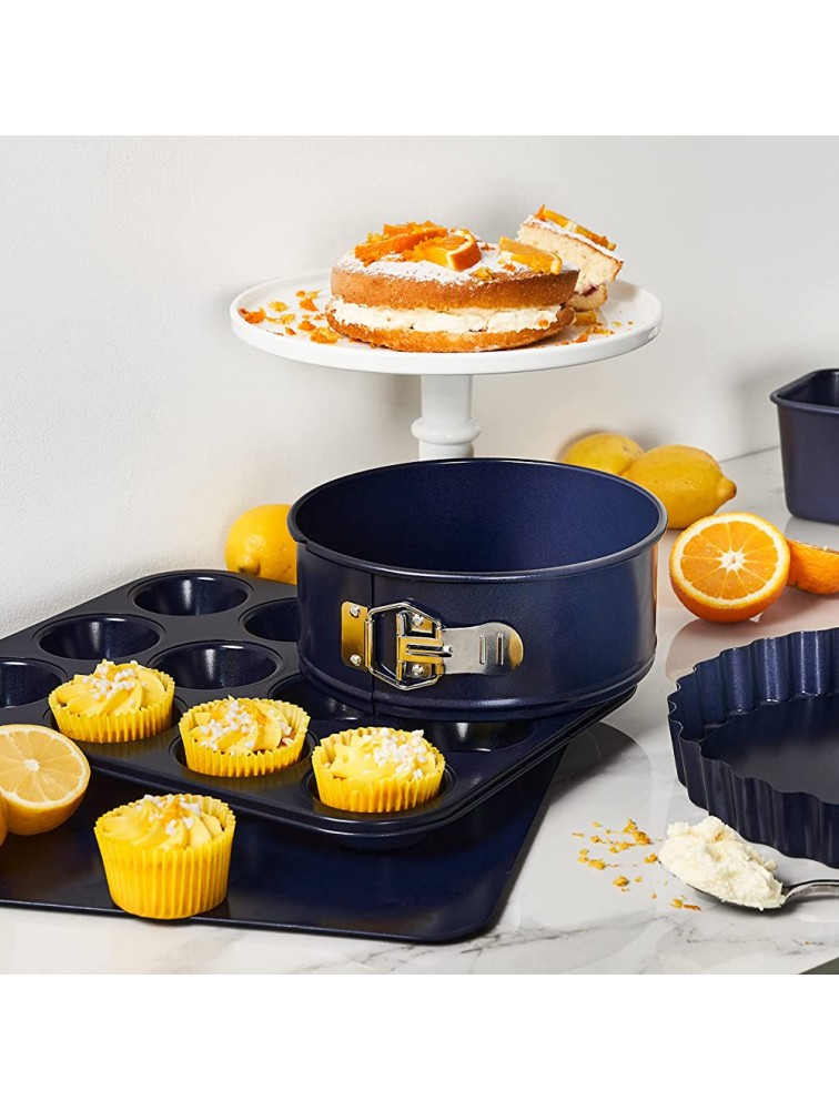 Zyliss E980194 Non-Stick Springform Cake Tin 23cm 9in Carbon Steel Dark Blue Baking Tin Bakeware Cake Mould Dishwasher Safe with 5 Year Guarantee - BLR9NM7Y8