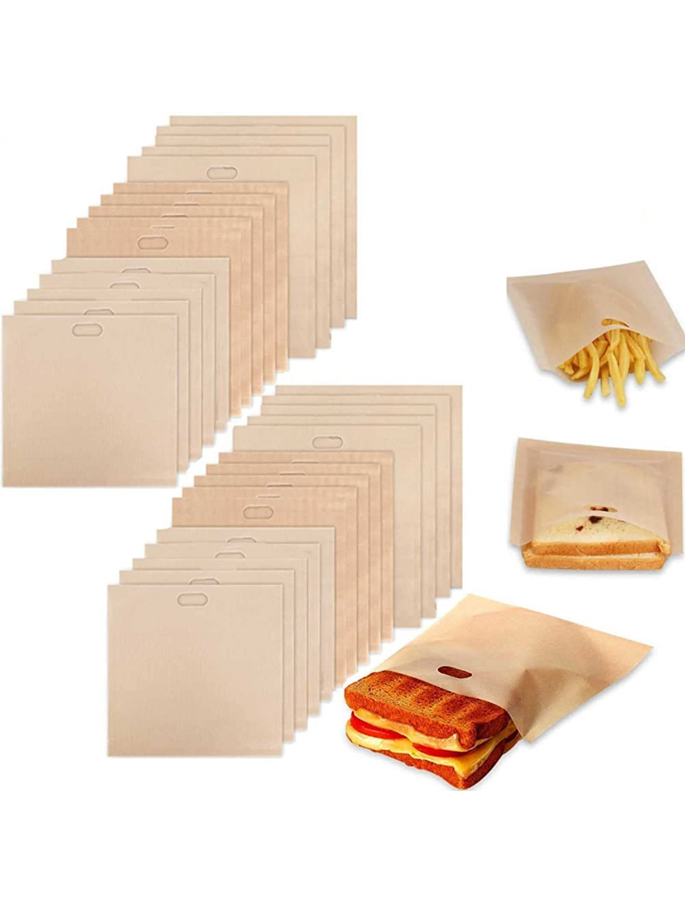 30 Pack Non-stick Reusable Toaster Bags For Sandwiches,chicken Nuggets Panini And Garlic Toasts Heat Resistant Easy To Clean 3 Sizes - BMW9JSU9L
