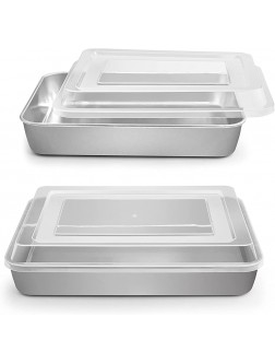 9.4 Inch Mini Baking Pans with Lids P&P CHEF 4 Piece Deep Stainless Steel Toaster Oven Pans Heavy Duty & Healthy Easy Cleaning & Dishwasher Safe 2 Pans + 2 Lids - B4PSPXAA2