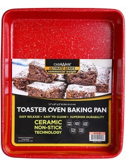 casaWare 11 x 9 x 2-inch Toaster Oven Ultimate Series Commercial Weight Ceramic Non-Stick Coating Baking Pan Red Granite - BYZ5MZR78