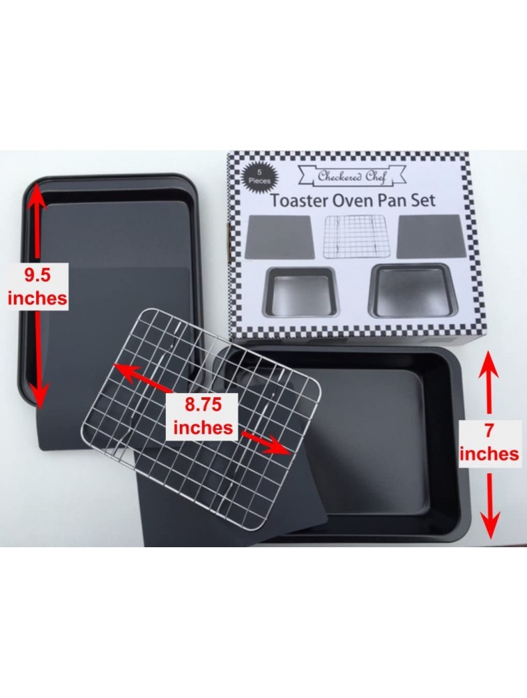 Checkered Chef Toaster Oven Pans 5 Piece Nonstick Bakeware Set Includes Baking Trays Rack and Silicone Baking Mats Best Accessories For Toaster and Convection Ovens - BXR4STAFO