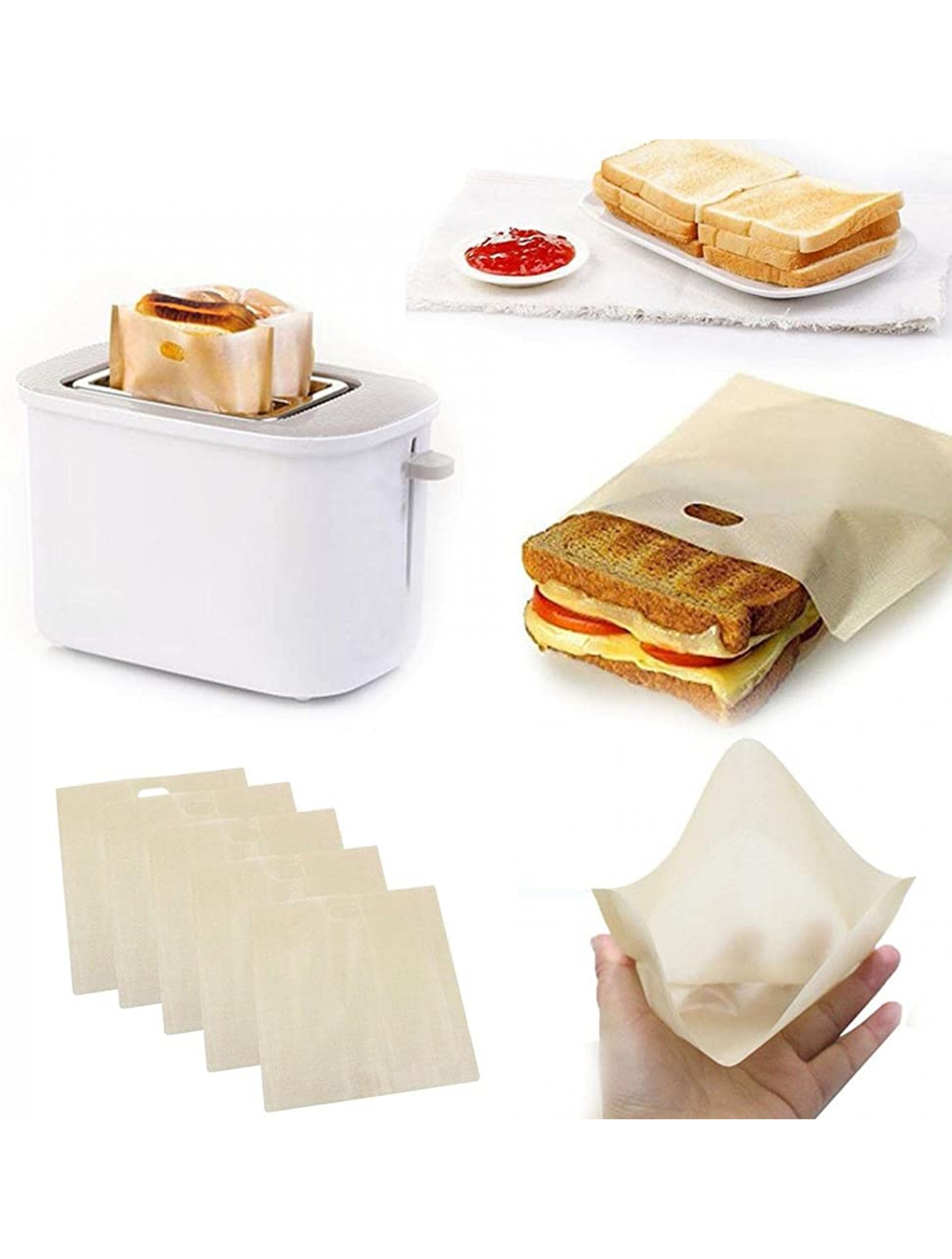 HowLoo 10 Pack Toaster Bag Reusable Non Sticky Toaster Bag Heat Resistant Easy to Clean Perfect for Grilled Cheese Sandwiches Pizza Croissants Used in Oven Toaster or Microwave 6.3x6.5in - BTS3B4WIV