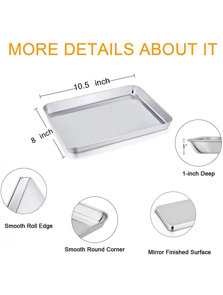TeamFar Toaster Oven Pans Set of 2 Stainless Steel Compact Toaster Oven Tray Ovenware 8''x10.5''x1'' Non-Toxic & Healthy Easy Clean & Dishwasher Safe Roll Edge & Mirror Finish - BP9F0YUKC
