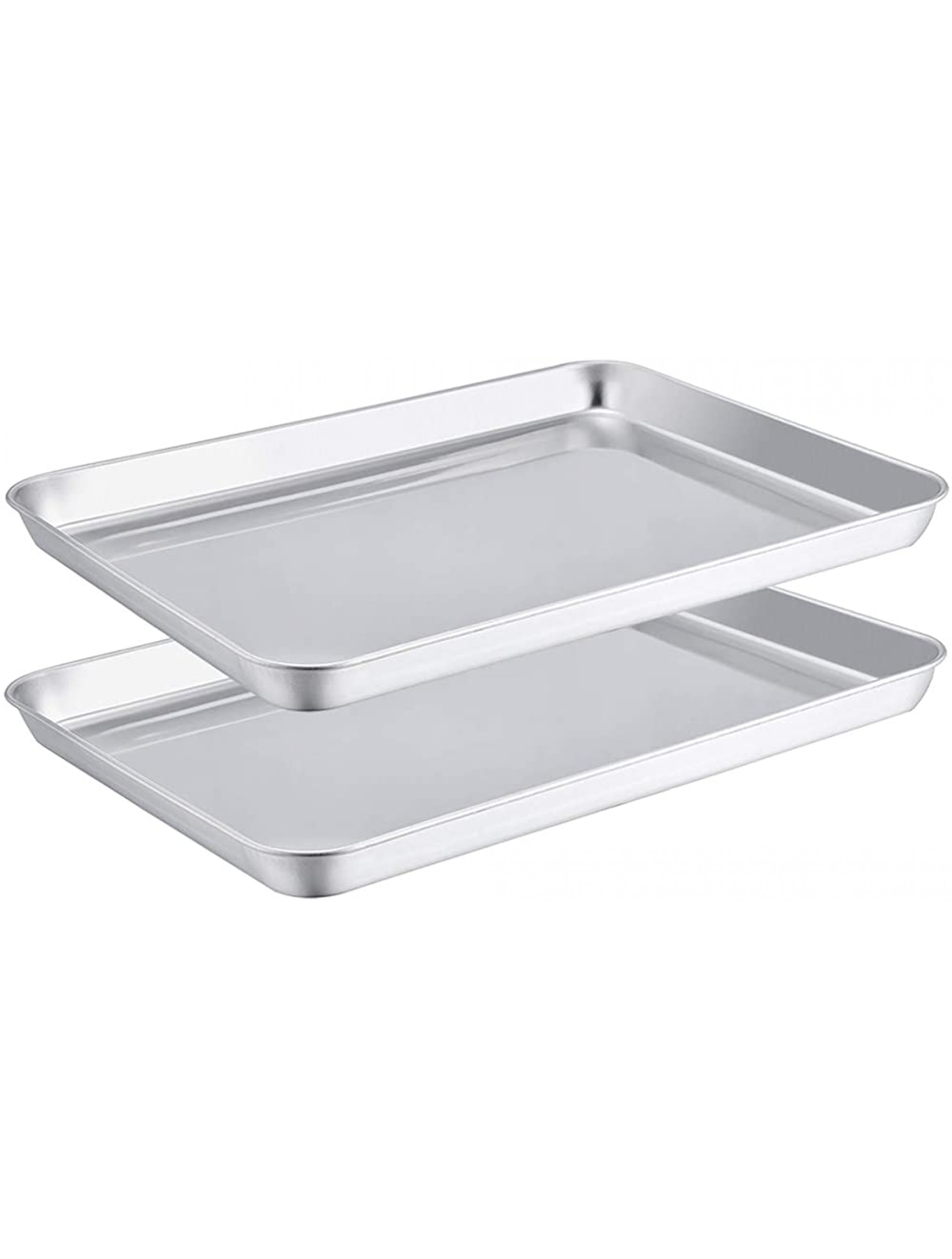 TeamFar Toaster Oven Pans Set of 2 Stainless Steel Compact Toaster Oven Tray Ovenware 8''x10.5''x1'' Non-Toxic & Healthy Easy Clean & Dishwasher Safe Roll Edge & Mirror Finish - BP9F0YUKC