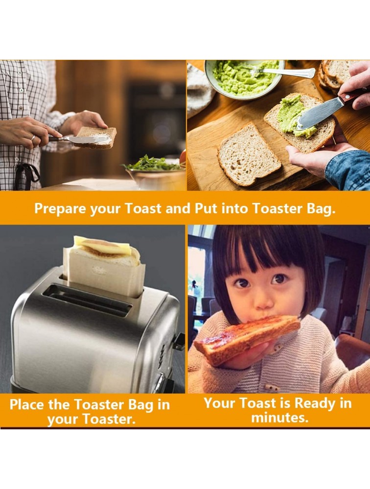 Tezam Toaster Bags Reusable for Grilled Cheese Sandwiches | Safest On The Market 100% BPA & Gluten Free | Non Stick Toast Bag 10PCS - BPO5MNOWW