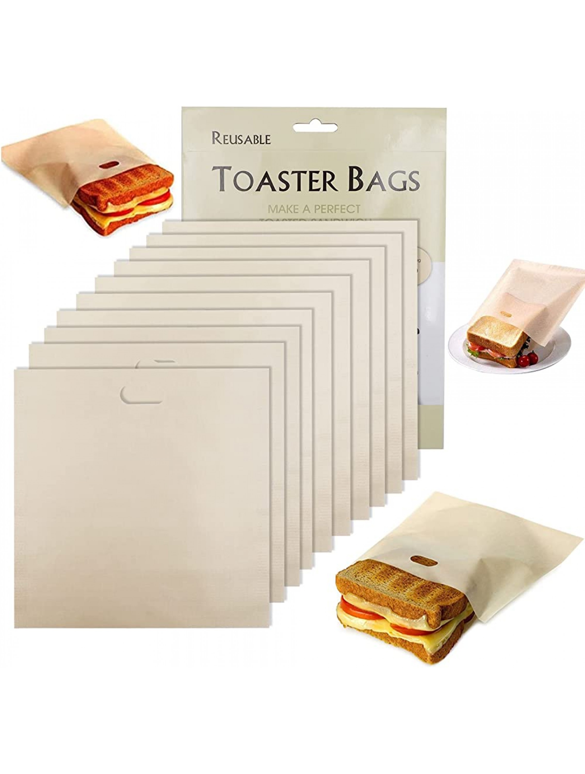 Tezam Toaster Bags Reusable for Grilled Cheese Sandwiches | Safest On The Market 100% BPA & Gluten Free | Non Stick Toast Bag 10PCS - BPO5MNOWW