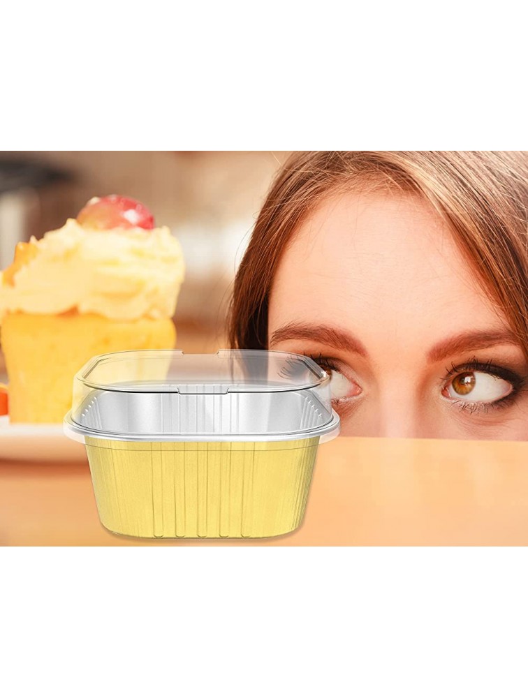 50 Pcs 10 oz Baking Cups Aluminum Foil Cupcake Cups with Lids Square 300ml Cake Pan for Desserts Flans Creme Crisp Cups Pudding Jello Cups Catering Party Favor - B9UTHJ1ZW