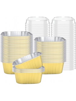 50 Pcs 10 oz Baking Cups Aluminum Foil Cupcake Cups with Lids Square 300ml Cake Pan for Desserts Flans Creme Crisp Cups Pudding Jello Cups Catering Party Favor - BP0BTX6Y0