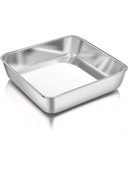 8 Inch Square Baking Cake Pan P&P CHEF Stainless Steel Lasagna Cookie Bakeware Birthday Brownie Cake Pan Leakproof & Heavy Duty Non-toxic & Healthy Easy Release & Clean - BO2H9H2YJ