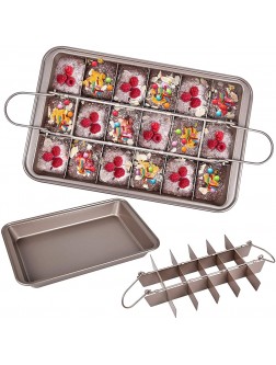 Brownie Pan with Dividers Divided Non Stick Edge Brownie Pans with Grips Slice Bakeware Cutter Tray Molds Square Cake Fudge Pan with Built-in Slicer lid for All Oven Baking 12X8 Inch Champagne Gold - BC57POIVU