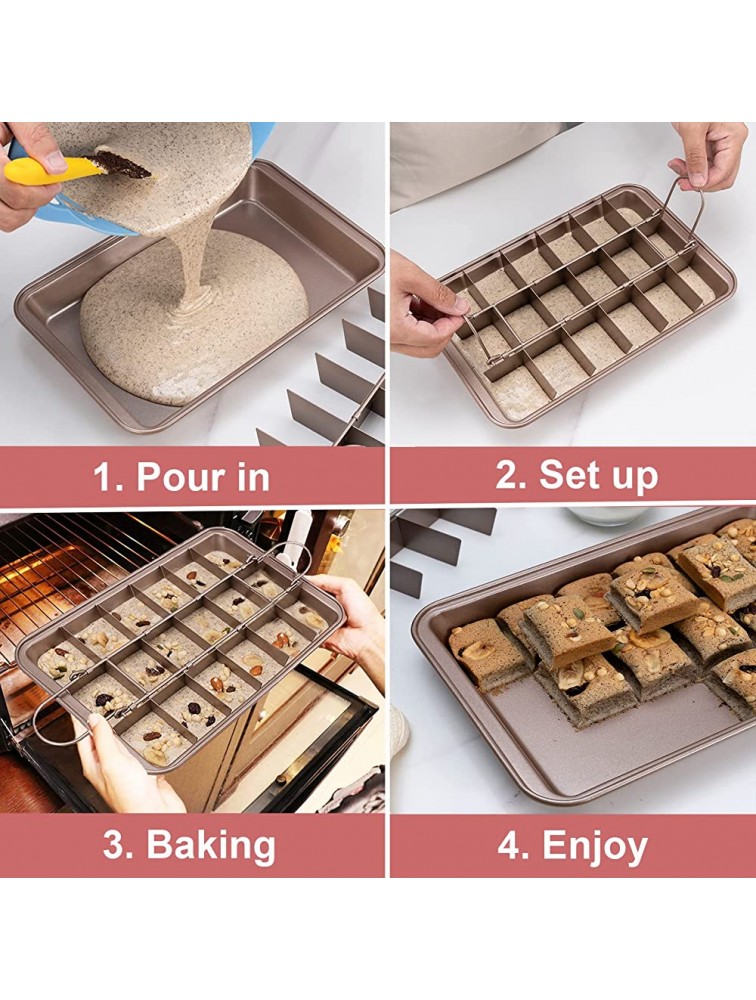 Brownie Pan with Dividers Non Stick Baking Pan Sets Carbon Steel Bakeware Tray with Grips for Oven Baking 18 Pre-Cut Square Molds for Brownie Bite Cake Fudges and Chocolate 12'' X 8'' X 2'' - B5ZLWJCL5