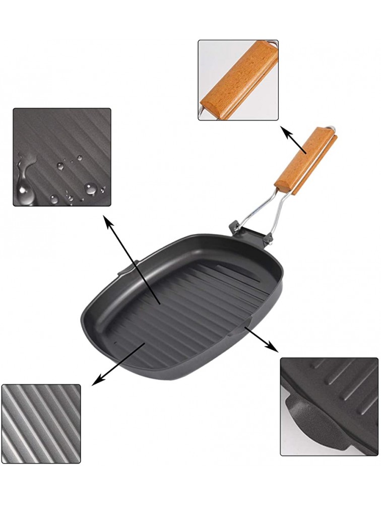 DXDUI Foldable Frying Pan Non Stick Portable Grill Pan for Steak Meat Fish Wooden Handle It Applies to Kitchen Picnic Camping Easy to Clean,24cm - BWWQL06GO