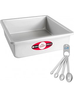 Lumintrailx Fat Daddios Square Cake Pan 9 x 3 Inch Silver with a Lumintrail Measuring Spoon Set ,PSQ-993 - BFT4UVS0N
