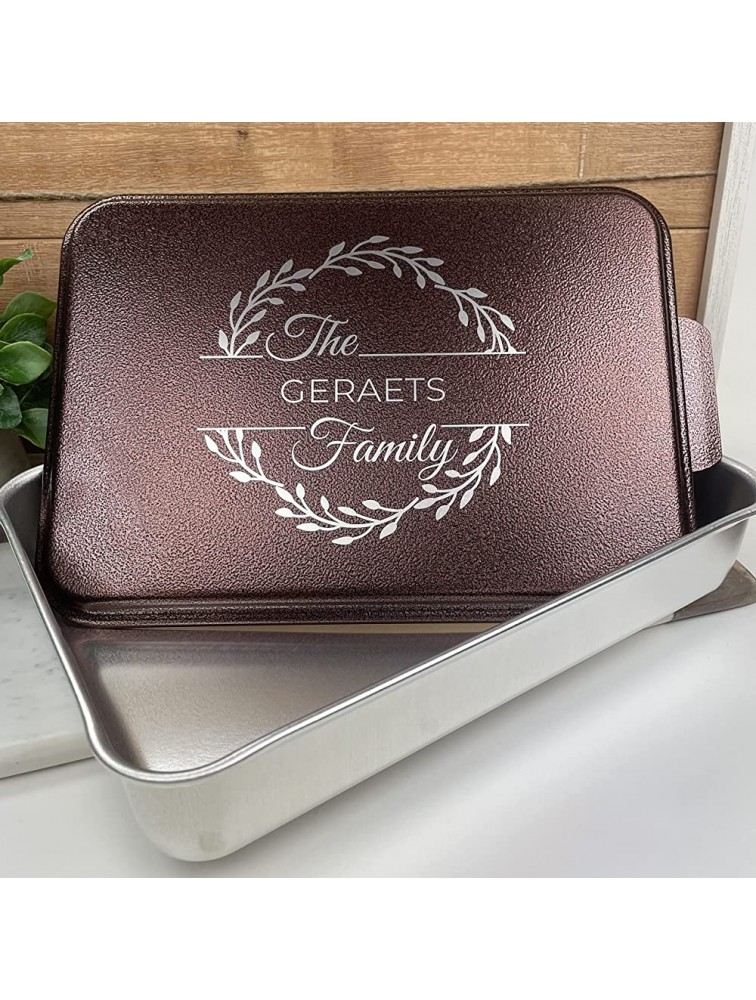 Personalized 9x13 Baking Dish Laser Engraved Family Wreath Design Copper - BJ53H5TH4
