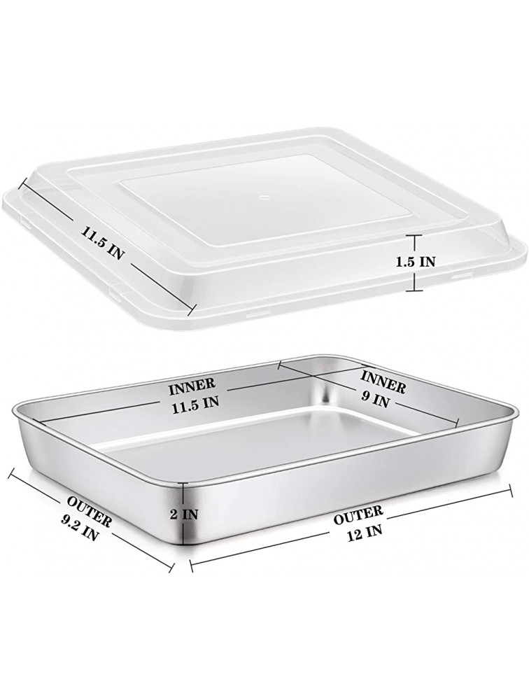 Stainless Steel Baking Pan with Lid E-far 12⅓ x 9¾ x 2 Inch Rectangle Sheet Cake Pans with Covers Bakeware for Cakes Brownies Casseroles Non-toxic & Healthy Heavy Duty & Dishwasher Safe - BVBRDO0XK