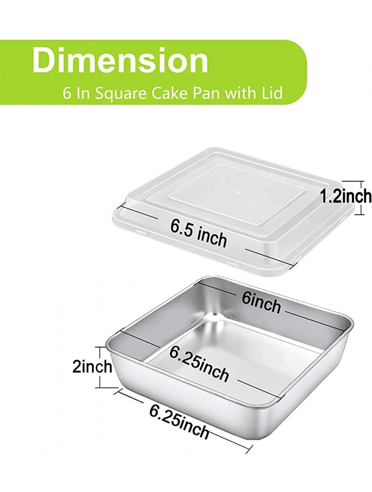 TeamFar 6 Inch Square Cake Pan with Lid 2 Pans & 2 Lids Stainless Steel Square Baking Lasagna Brownie Pan with Lid for Meal Prep Storage Transporting Food Healthy & Heavy Duty Dishwasher Safe - B37B1W1XX