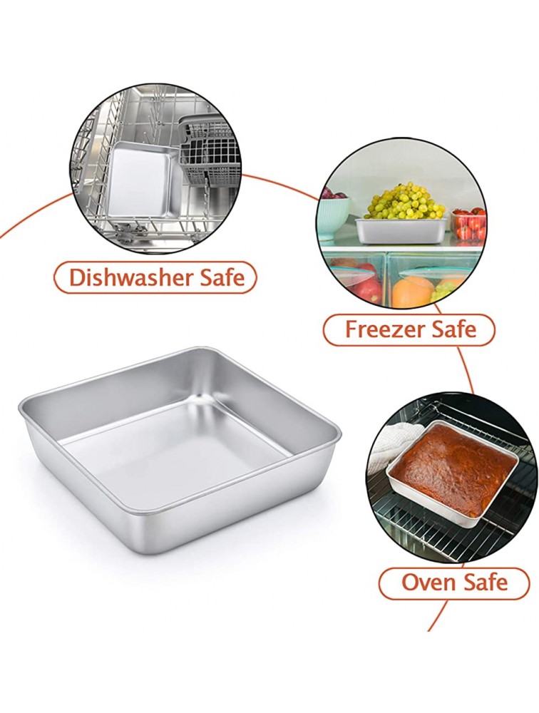 TeamFar 8 Inch Square Baking Pan Square Cake Brownie Pan Stainless Steel for Wedding Christmas Party Healthy & Non Toxic Durable & Brushed Surface Dishwasher Safe - BXOKZTUU3