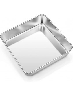 TeamFar 8 Inch Square Baking Pan Square Cake Brownie Pan Stainless Steel for Wedding Christmas Party Healthy & Non Toxic Durable & Brushed Surface Dishwasher Safe - BXOKZTUU3