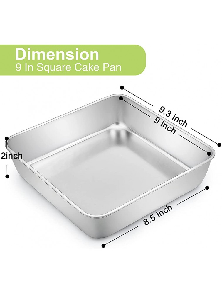 TeamFar 9'' Square Cake Pan Set of 2 Stainless Steel Square Baking Pan for Lasagna Cake Brownie Healthy & Heavy Duty Dishwasher Safe & Easy Clean Deep Wall & Smooth Edge - BH2TD63WK