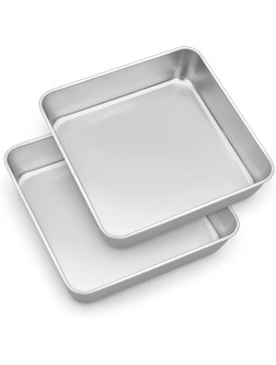 TeamFar 9'' Square Cake Pan Set of 2 Stainless Steel Square Baking Pan for Lasagna Cake Brownie Healthy & Heavy Duty Dishwasher Safe & Easy Clean Deep Wall & Smooth Edge - BH2TD63WK