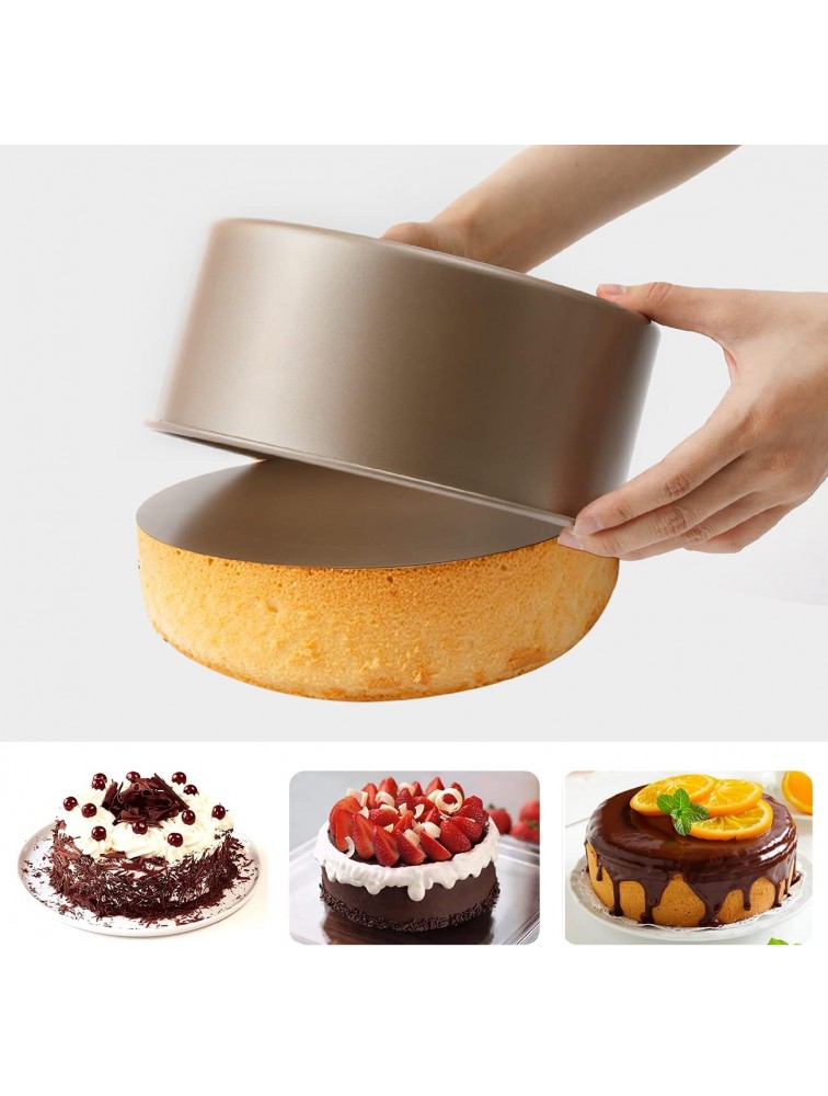 Zoymensu Round Cake Pan 8 inch,Non-stick Coating Easy Release Removable Bottom Professional Bakeware,Suitable For Oven Champagne Gold - BV1XPASMH