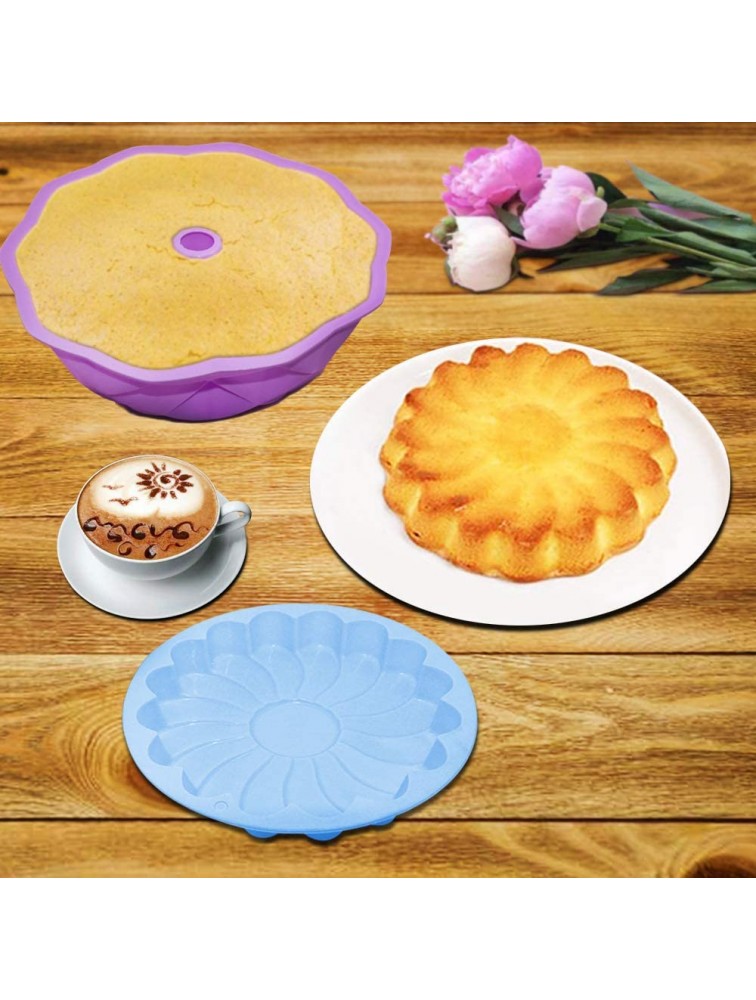 2 Pack Silicone Cake Pan SENHAI Large Round Bread Pie Flan Tart Mold Whirlwind petal & Bird's Nest Shape Non-Stick Baking Trays for Birthday Party DIY Purple Blue - BK8F486S1