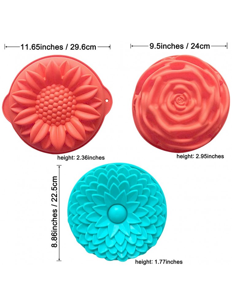 3 Pack Non-Stick Flower Shape Silicone Cake Bread Pie Flan Tart Jello Molds Silicone Baking Molds ,Large Flower Baking Trays for Birthday Party Baking Set Silicone Cake Molds - B7M2HNNL4