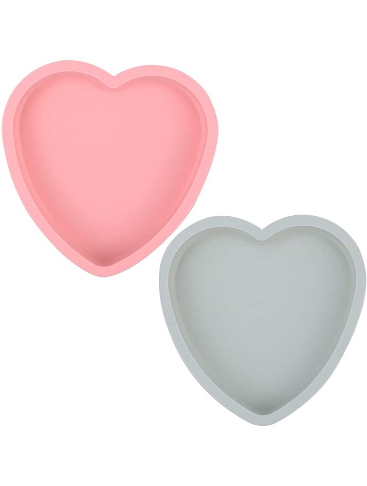Goeielewe 2PCS Heart Shaped Cake Pan Silicone Cake Mold Baking Pans Non-Stick Cake Bakeware Mold Chocolate Baking Tray Valentine's Gift Pink&Blue-gray Colors 8 Inches - B0KX01ZPB