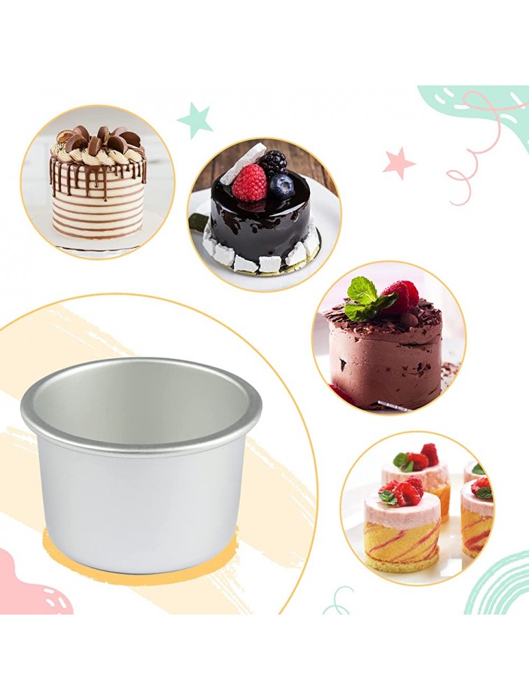 LARATH 5 Pieces 2Inch Round Mini Cake Pan with Removable Bottom Aluminum Alloy Small Cheesecake Baking Tray Non-Stick Bread Pizza Chiffon Fondant Mold DIY Cooking Tools Silver - B2VGGIRAF