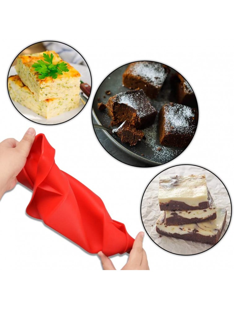 Non-Stick Square Cake Pan Silicone Baking Pan with a Hanging Hole for Convenient Store Square Baking Pan Perfect for Brownies Breads and Homemade Cakes Red - BUTL6L6MT