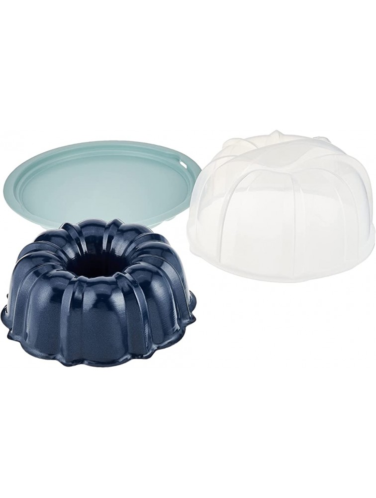 Nordic Ware Bundt Translucent Cake Keeper 12 Cup Capacity Sea Glass base with Navy pan - B7W93QYCC