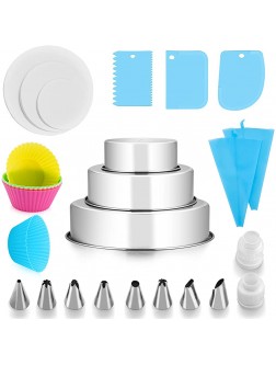 TeamFar 4’’ 6’’ 8’’ Cake Pans and Decorating Supplies 114 PCS Cake Decoration Kit Tools Cake Pans Scrappers Piping Icing Tips Pastry Bags Muffin Cups Parchment Papers Non-Toxic & Multi-Use - B92V8O5UK