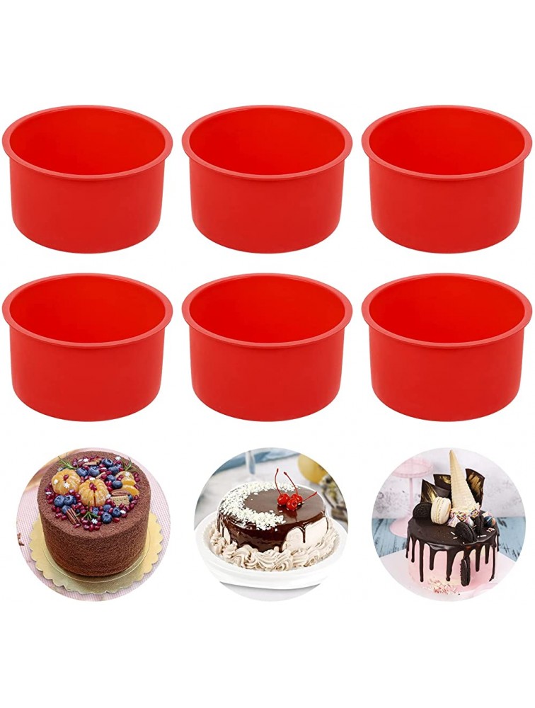 tiopeia 4 Inch Silicone Mini Cake Molds Round Baking Pan Non-Stick Silicone Baking Molds Bakeware Pan Reusable Cake Pans for Muffin Cupcake Layer Cake Cheese Cake Rainbow Cake Red Set of 6 - B0QSEXBQ6