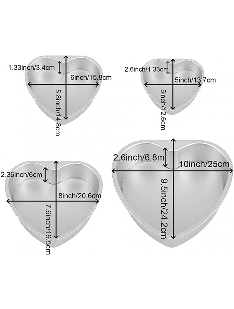 ZOENHOU 4 PCS 5 6 8 10 Heart Shaped Cake Pans with Removable Bottom Aluminum Heart Shaped Cake Pans Set Non Stick Heart Layers Cake Pan for Oven Baking - BZBX0D6M6