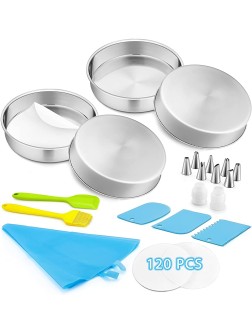 6 Inch Cake Pan E-far 4-Piece Stainless Steel Round Cake Baking Pans with Decorating Supplies Layer Cake Pans with Parchment Paper Icing Tips Spatula Scrapper Non-toxic & Healthy Dishwasher Safe - B4WLZX2GM