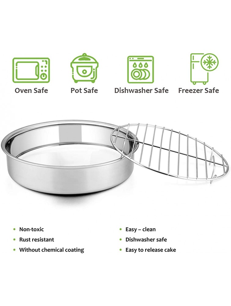 8-inch Round Cake Pan with Rack Set E-far Stainless Steel Cake Pans Tins and Baking Cooling Racks Non Toxic & Healthy Mirror Polished & Dishwasher Safe 4 Pieces 2 Pans + 2 Racks - BSMHC8TMK