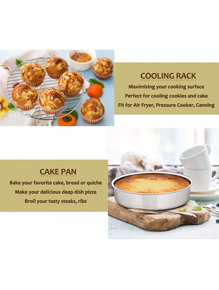 8-inch Round Cake Pan with Rack Set E-far Stainless Steel Cake Pans Tins and Baking Cooling Racks Non Toxic & Healthy Mirror Polished & Dishwasher Safe 4 Pieces 2 Pans + 2 Racks - BSMHC8TMK