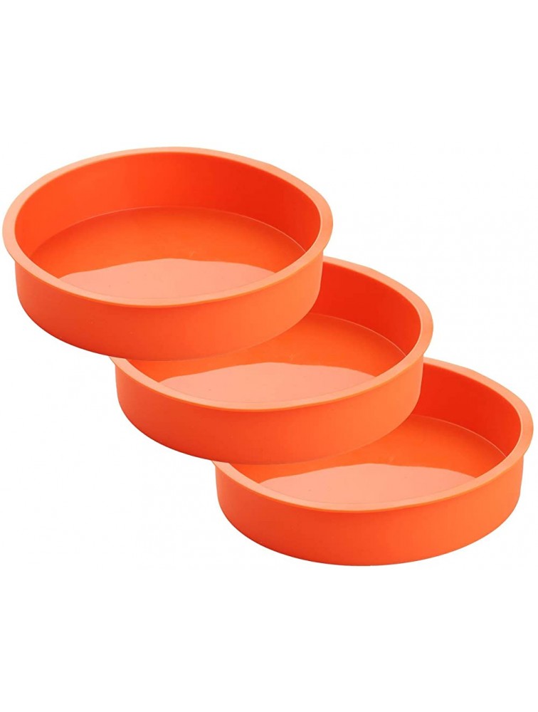 A Baker and Cook 3 Piece Round Silicone 7 ¼ Inch Cake Mold Baking Pan Set Includes 5 Laminated Greaseproof Cardboard Cake Circles 7.25 x 1.5 Orange - BJ8KUDT1P