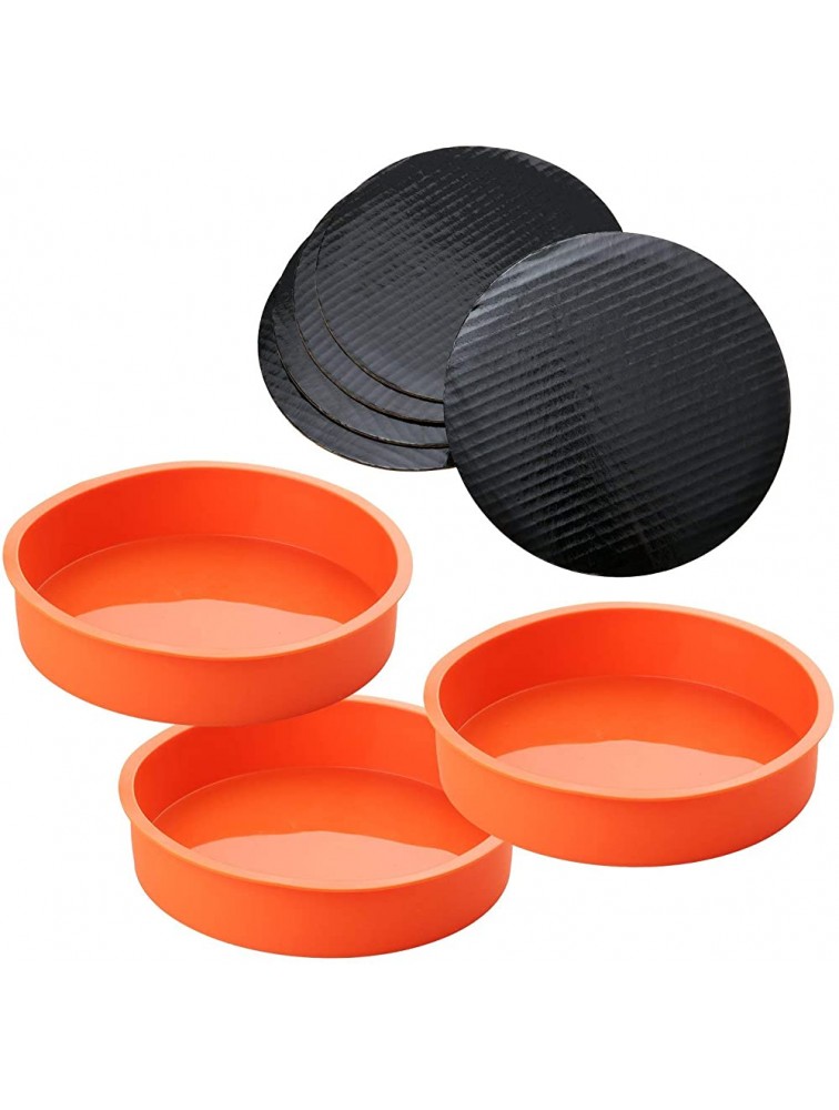A Baker and Cook 3 Piece Round Silicone 7 ¼ Inch Cake Mold Baking Pan Set Includes 5 Laminated Greaseproof Cardboard Cake Circles 7.25" x 1.5" Orange - BJ8KUDT1P