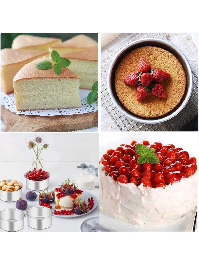 Cake Pan Round Bakeware 4 Pieces 4Round Bakeware with Removable Bottom made of Anodized Aluminum for Cake Non-Stick Coating Bakeware with Removable Bottom Silver - B10NQAR9X