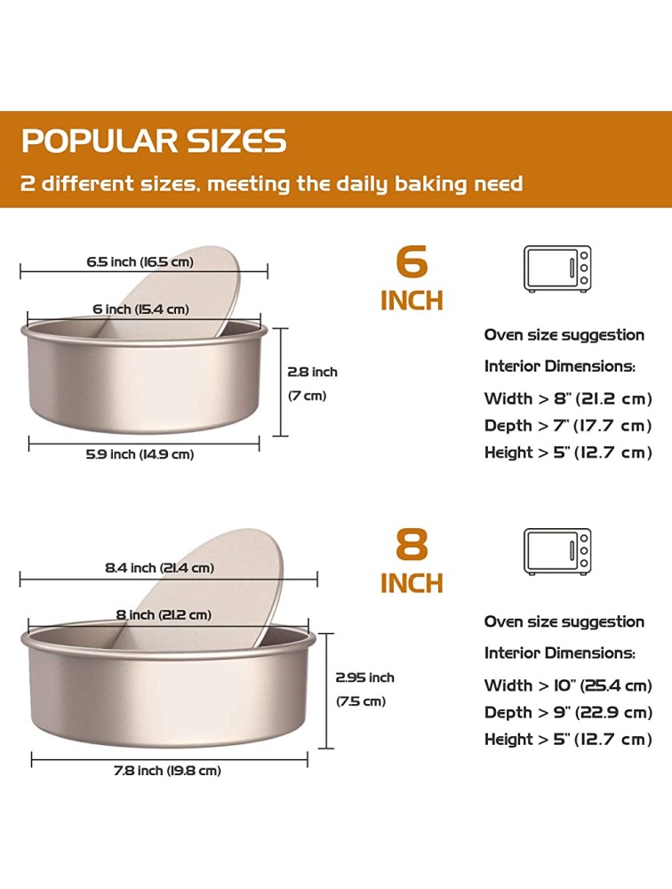 CHEFMADE Bakeware Round Cake Pan 2 Pieces 6-Inch and 8-Inch with Removable Loose Bottom Nonstick & Quick Release Coating Chiffon Bakeware for Oven and Instant Pot Baking Champagne Gold - BVVQ499F7