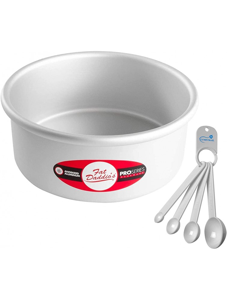 Fat Daddios Round Cake Pan 7 x 3 Inch Silver with a Lumintrail Measuring Spoon Set - B9FE0VPP2